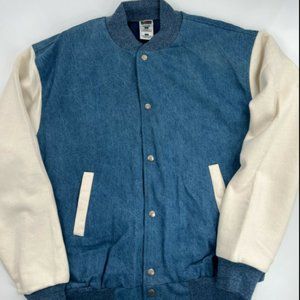 Vintage Fruit Of The Loom Denim Jean Jacket Bomber Varsity Cotton Coat Men’s L